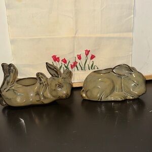 PartyLite Ceramic Rabbit Candle Holders - Tan